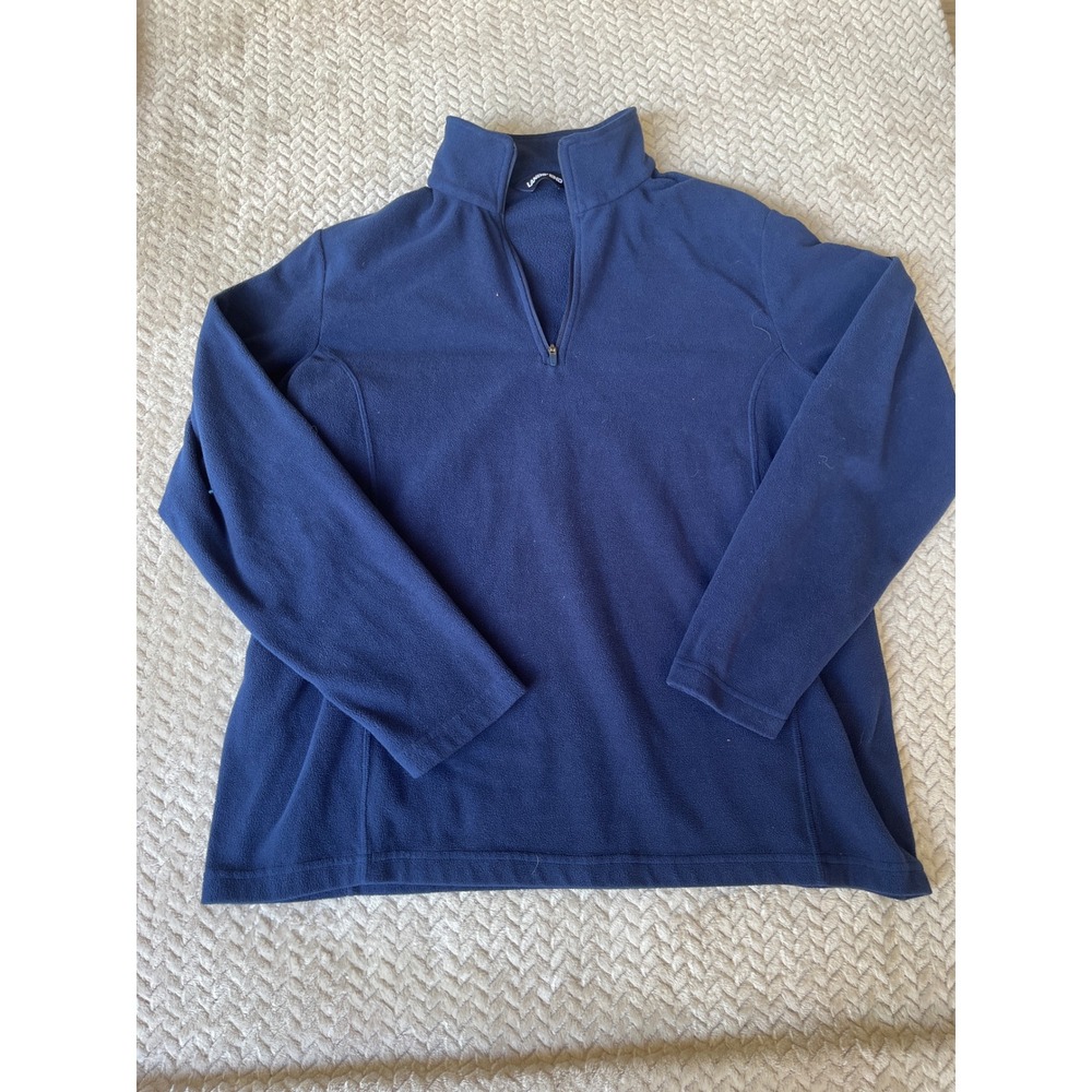 Lands End Navy Blue Fleece Quarter Zip Pullover Mock Neck Sweatshirt Large 14-16